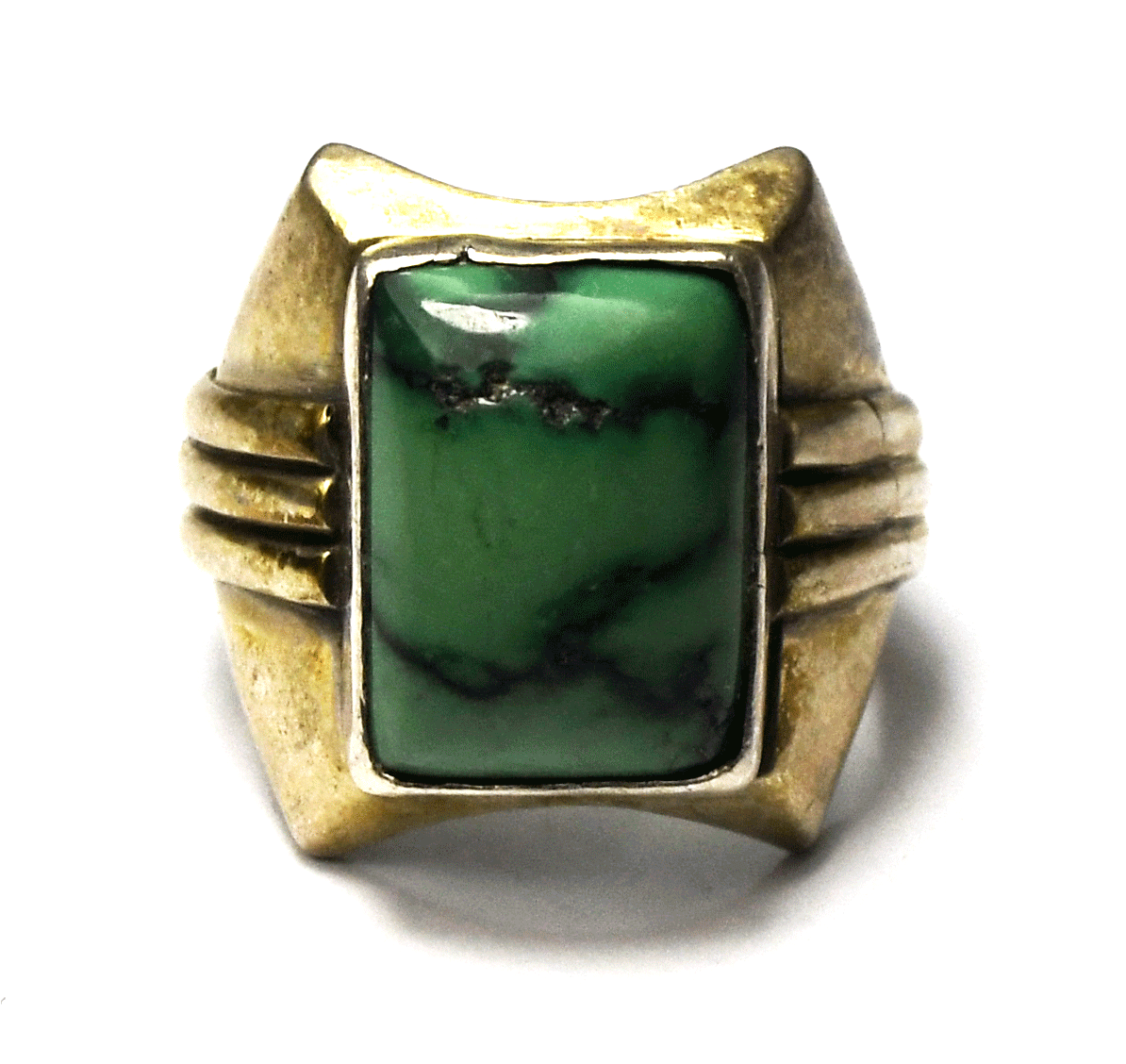 Sterling SS Green Turquoise Concave Edge Ring 22mm Size 10