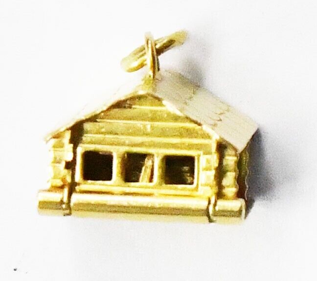 18k Yellow Gold CH N Hinged House Cabin Cooking Pot Charm 12mm x 11mm