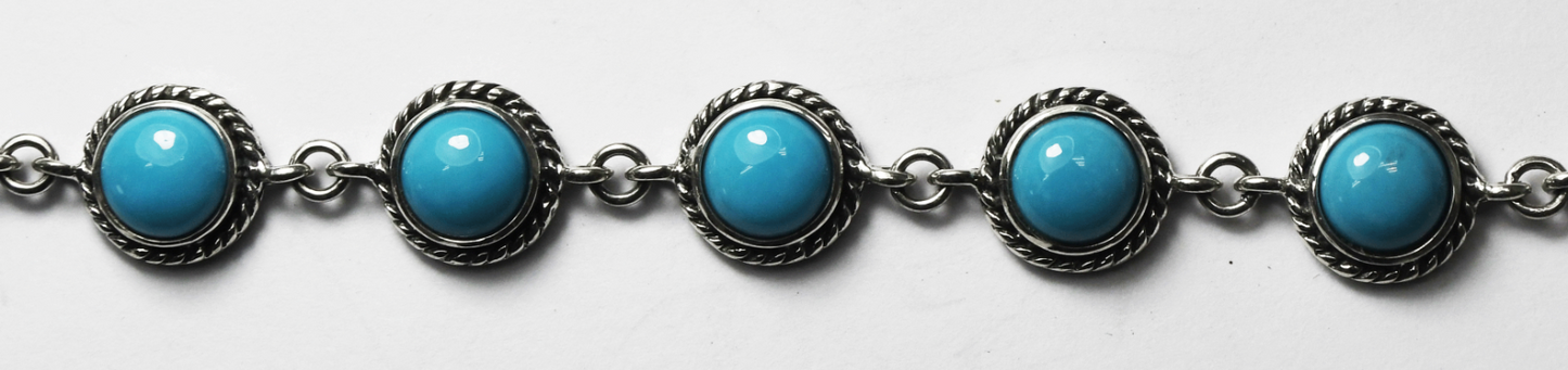 Sterling Silver D'Joy Round Turquoise 10mm Toggle Bracelet 8"