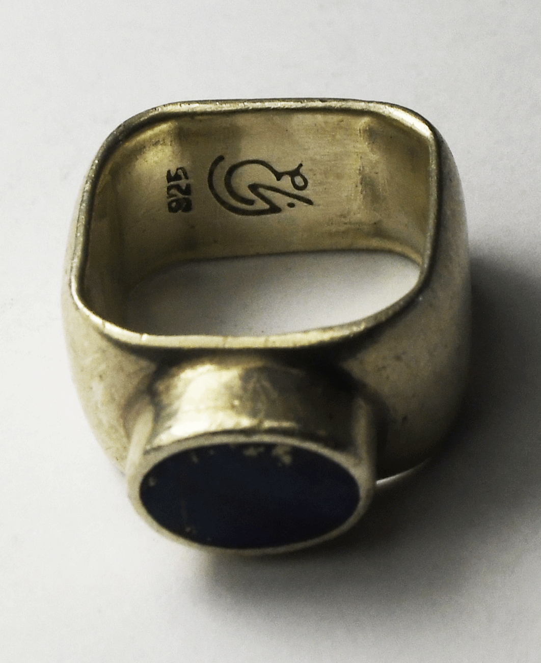 Sterling Silver Signed Blue Lapis Ring 10mm Square Band Size 4