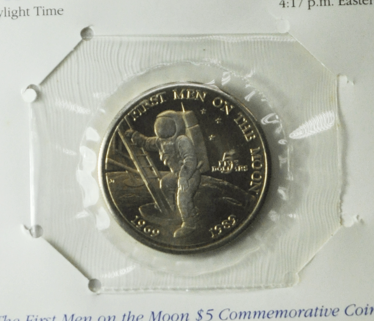 1989 Marshall Islands 5 Five Dollars Copper Nickel Coin KM# 13 Men on Moon