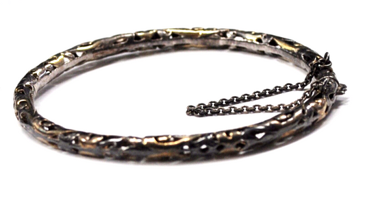 Sterling Silver Filigree 4mm Small Bangle Two Tone Oval Bracelet