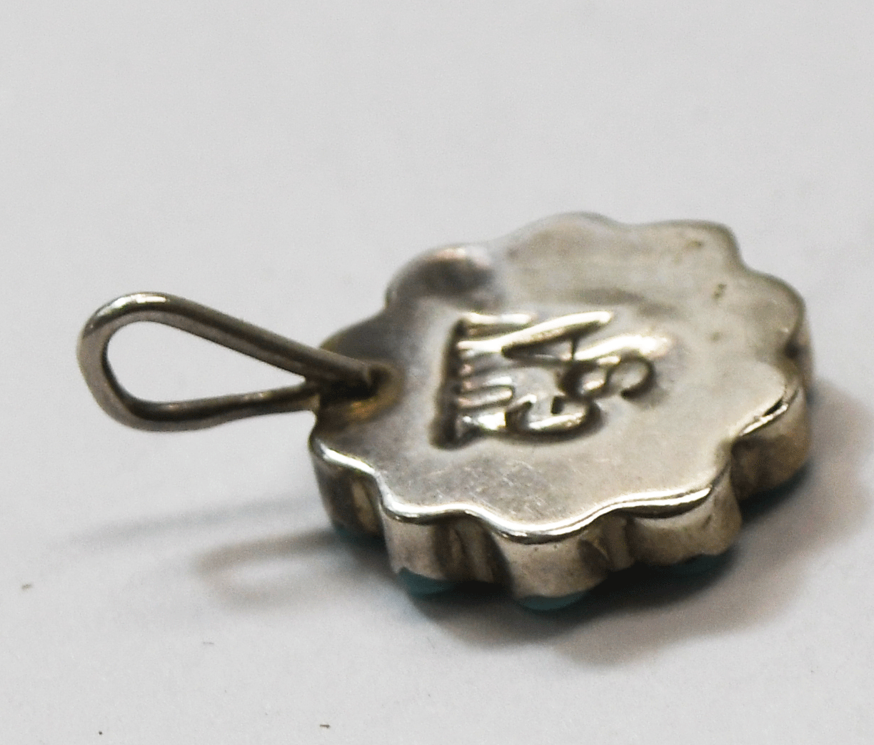 Sterling Silver GSA Teardrop Turquoise Pinwheel Pendant 22mm x 15mm