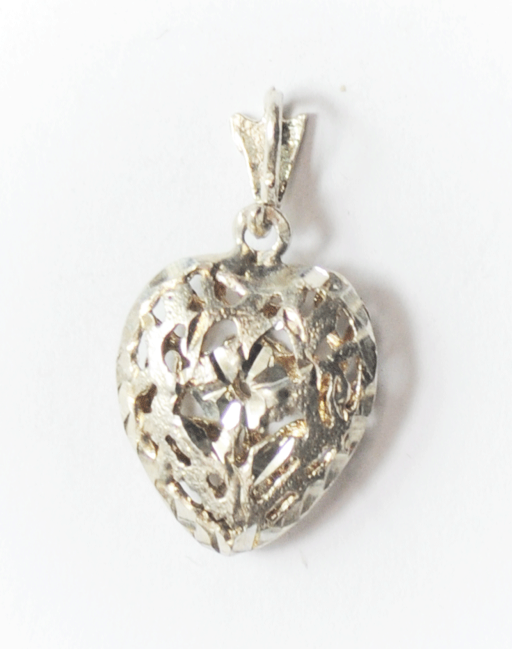 Sterling Silver Filigree Heart Scroll Pendant 26mm x 14mm x 5mm