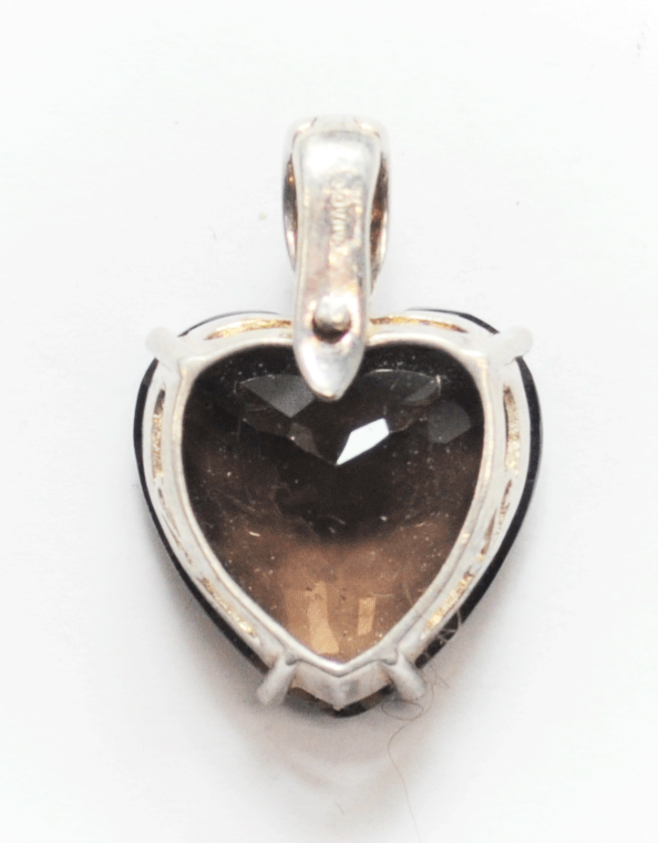 Sterling Smoky Quartz Heart Faceted Cut Out Pendant Canada Enhancer 19 x 29mm