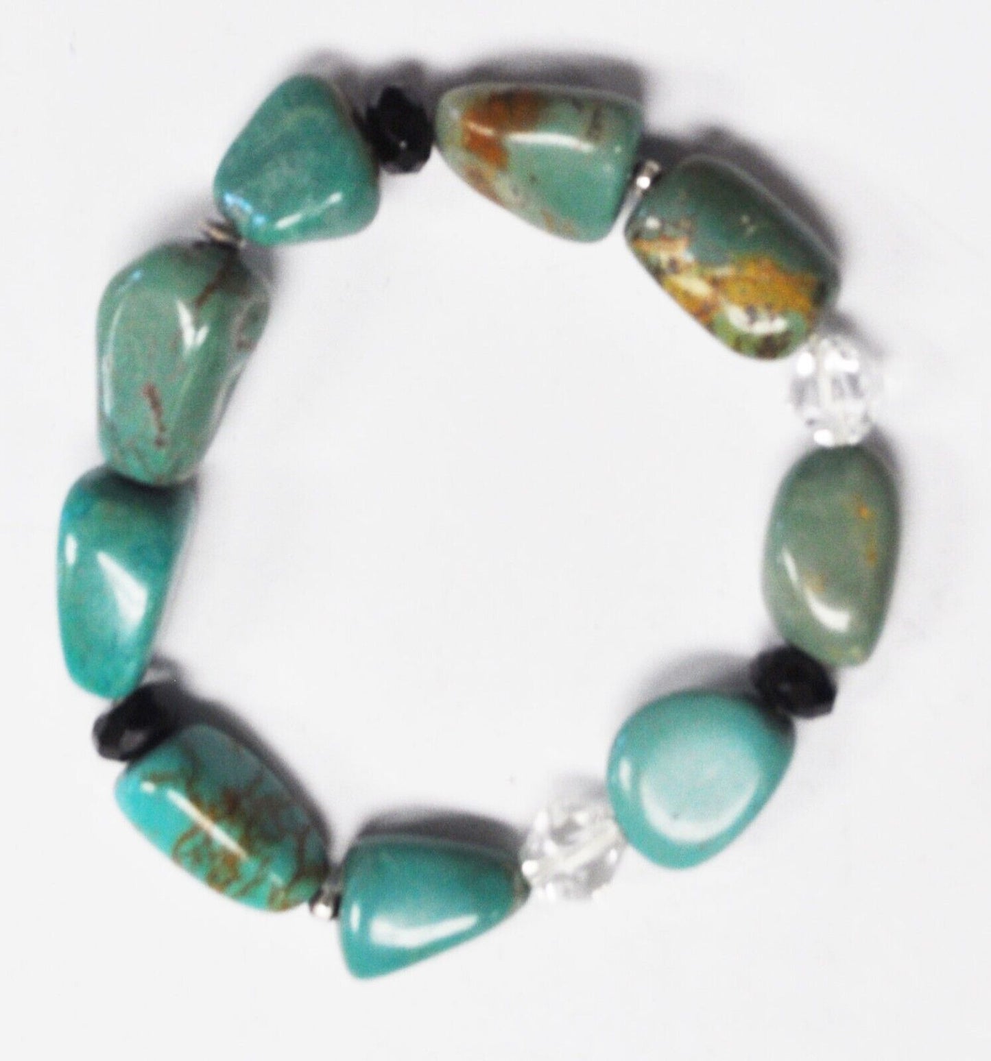 Turquoise Chunk Black & Clear Crystal Bead Bangle Bracelet 13mm