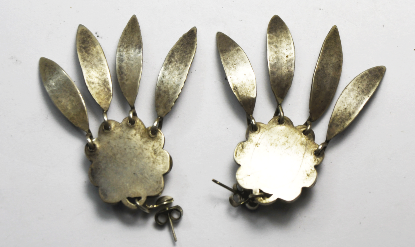 Sterling Silver Green Turquoise Feather Dangle Earrings 54mm x 21mm