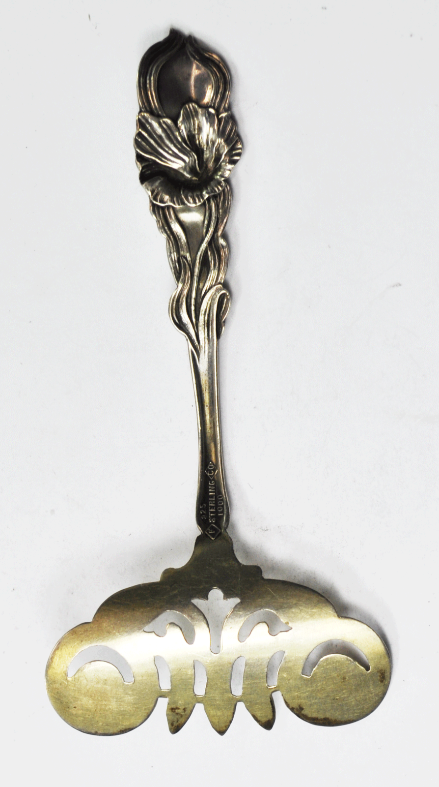 Sterling Silver Fessenden Floral Bacon Sardine Fork 4-5/8" Tulip Serving Piece