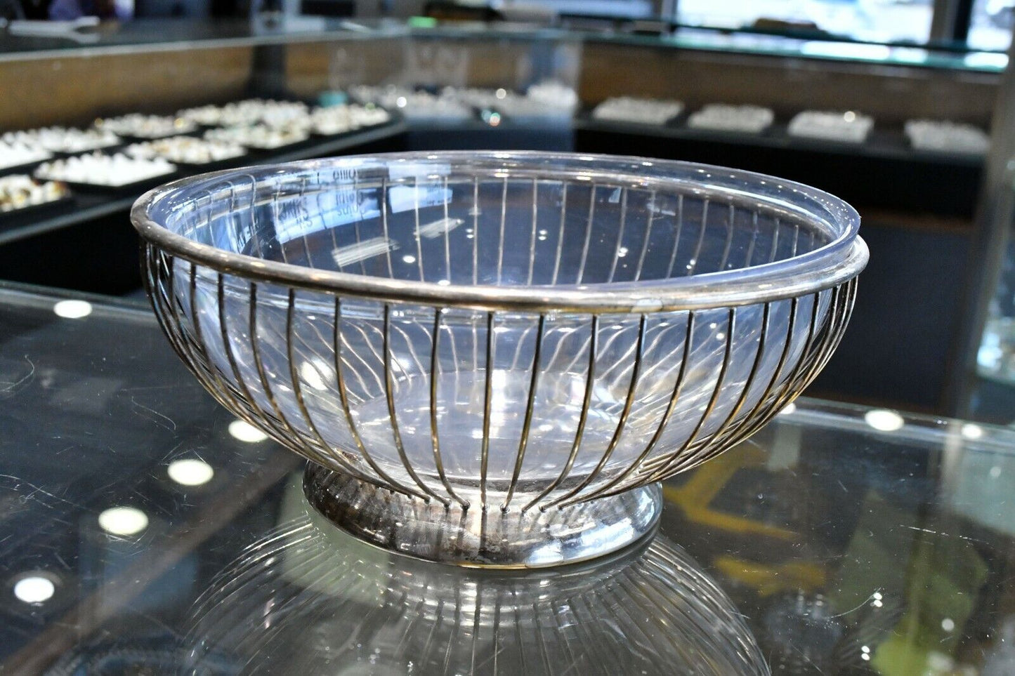 Vintage PM Italy Silver Plate Bread Basket with Plastic Clear Insert 8" x 3 1/4"