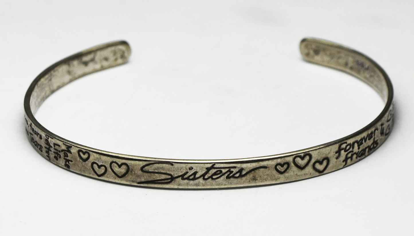 Sterling Silver LA Sisters Forever Friends 4mm Cuff Bracelet 6.5" Wrist