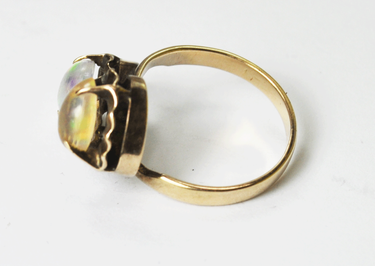 14kyg Antique Translucent Double Opal Bypass Ring 14mm Size 5