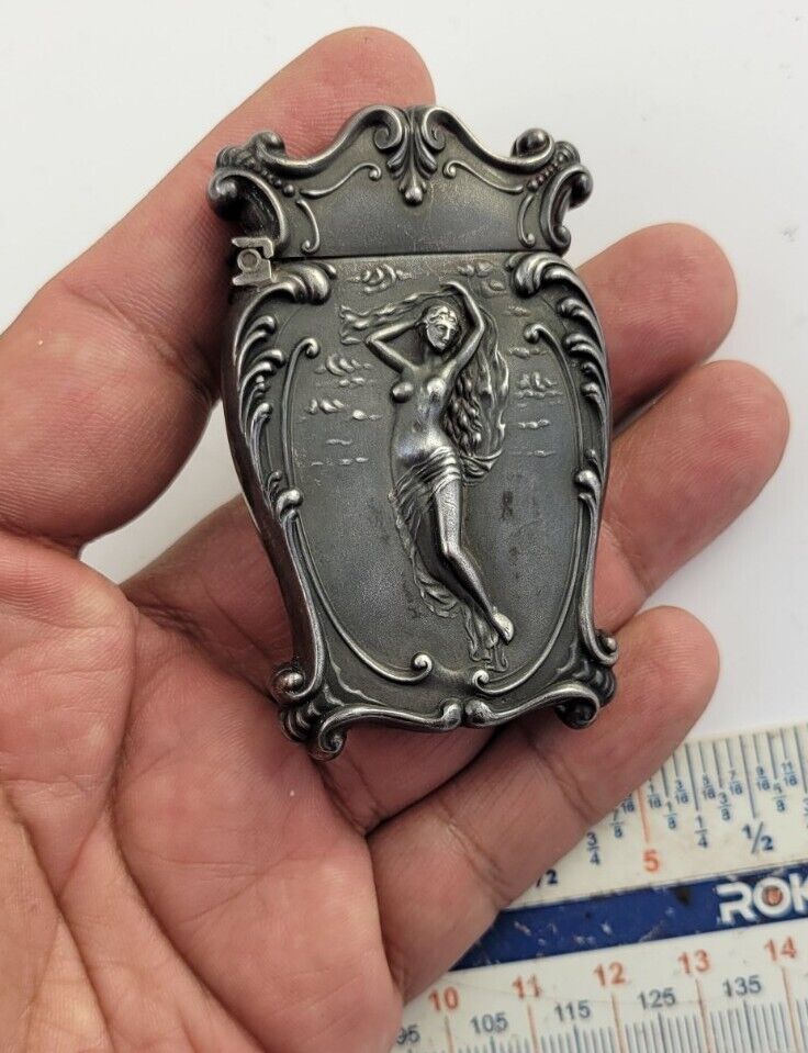Mechanics Antique Sterling Silver Art Nouveau Match Safe Vesta Box Monogramed