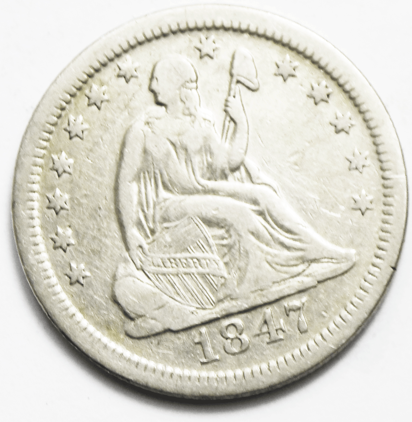 1847 O 25c Seated Liberty Silver Quarter Dollar Twenty Five Cents Rare VF
