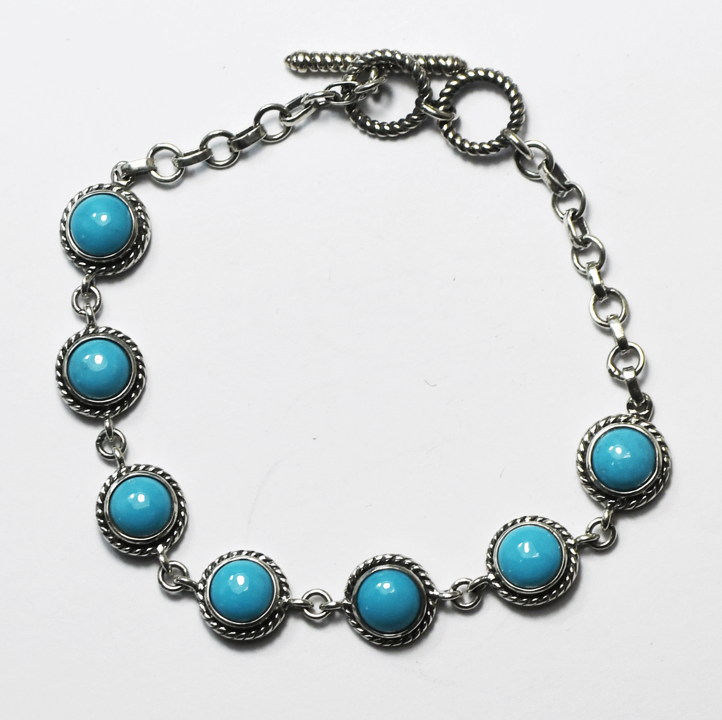 Sterling Silver D'Joy Round Turquoise 10mm Toggle Bracelet 8"