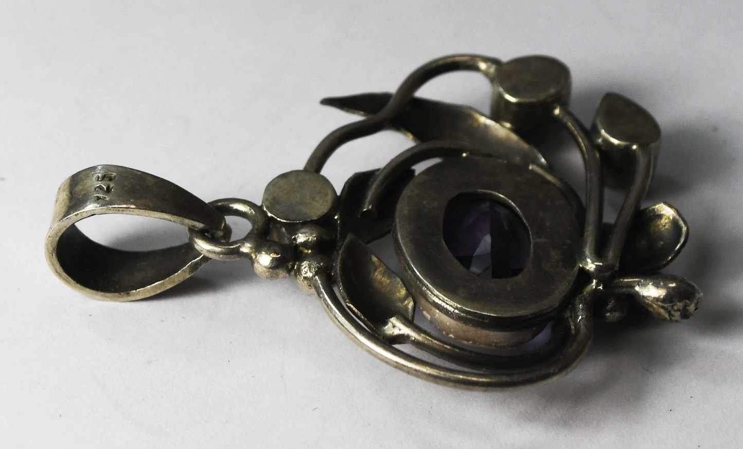 Sterling Silver Oval Amethyst Floral Grapevine Pendant 44mm x 32mm