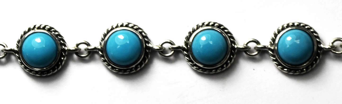 Sterling Silver D'Joy Round Turquoise 10mm Toggle Bracelet 8"