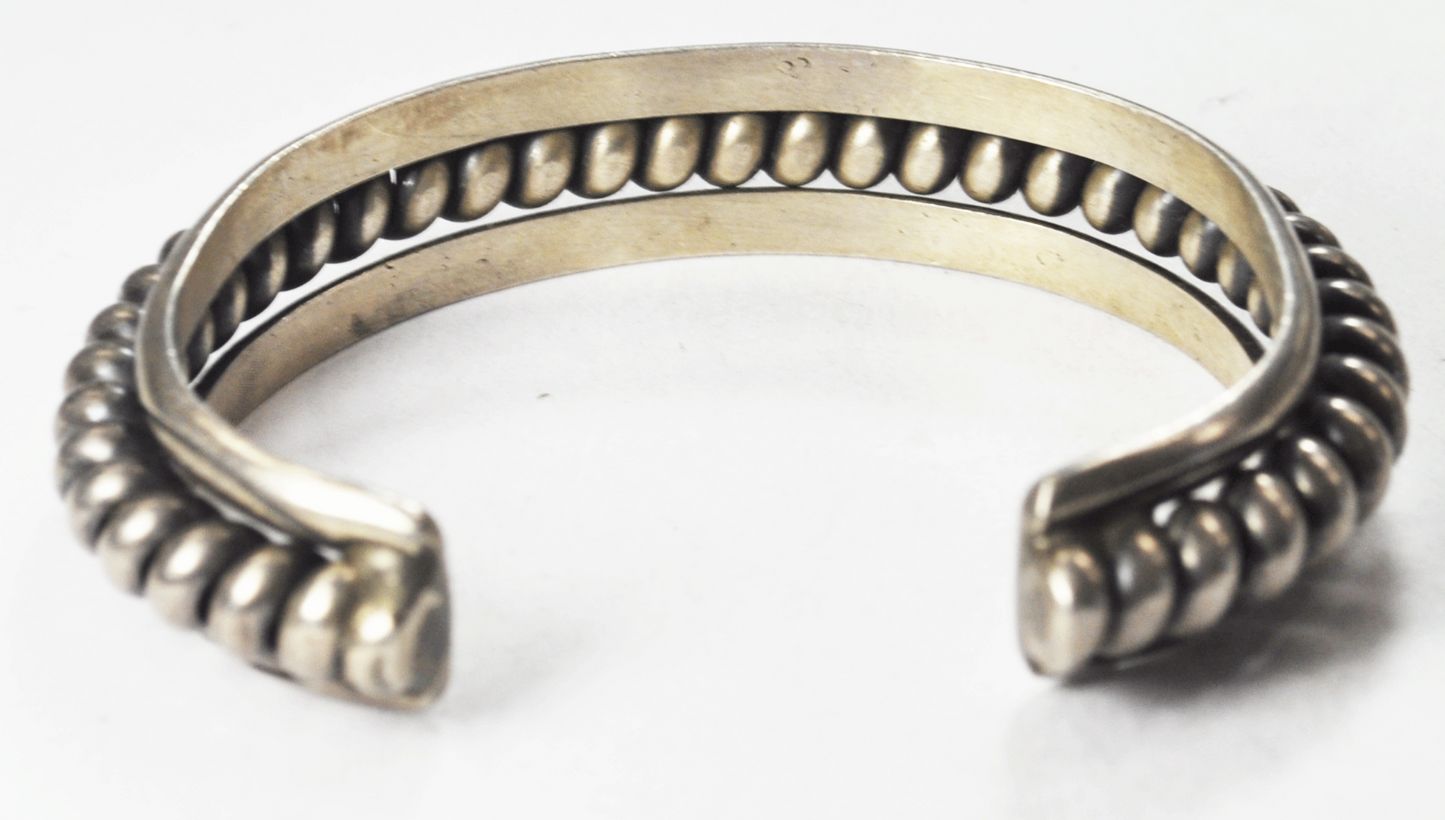 Sterling Tahe Style 3 Bar Spiral Center Cuff Bracelet Etched Loops 14mm 6-1/2"