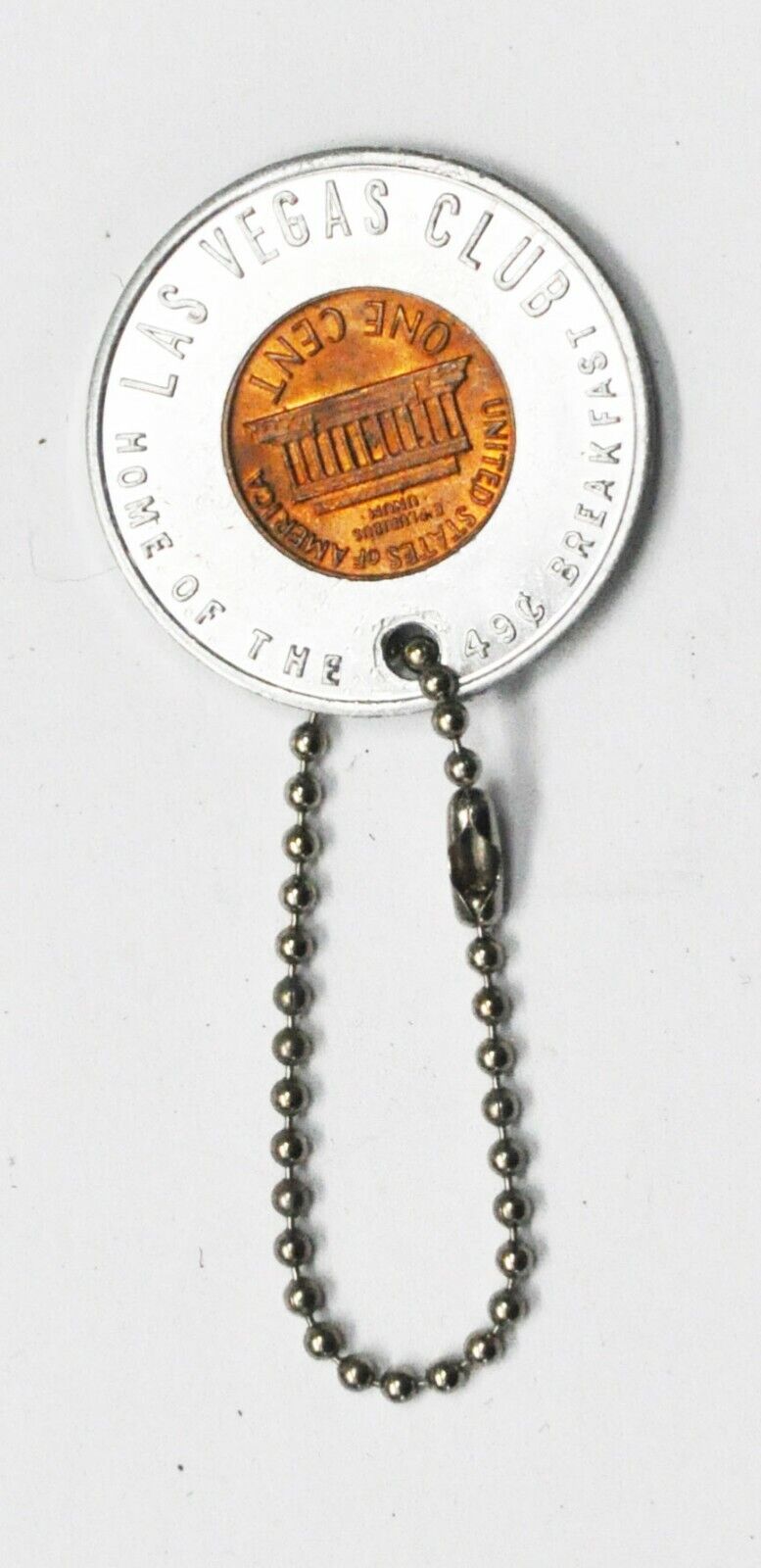 1971 D Lincoln 35mm Encased Penny Las Vegas Club Home 49c Breakfast Keychain