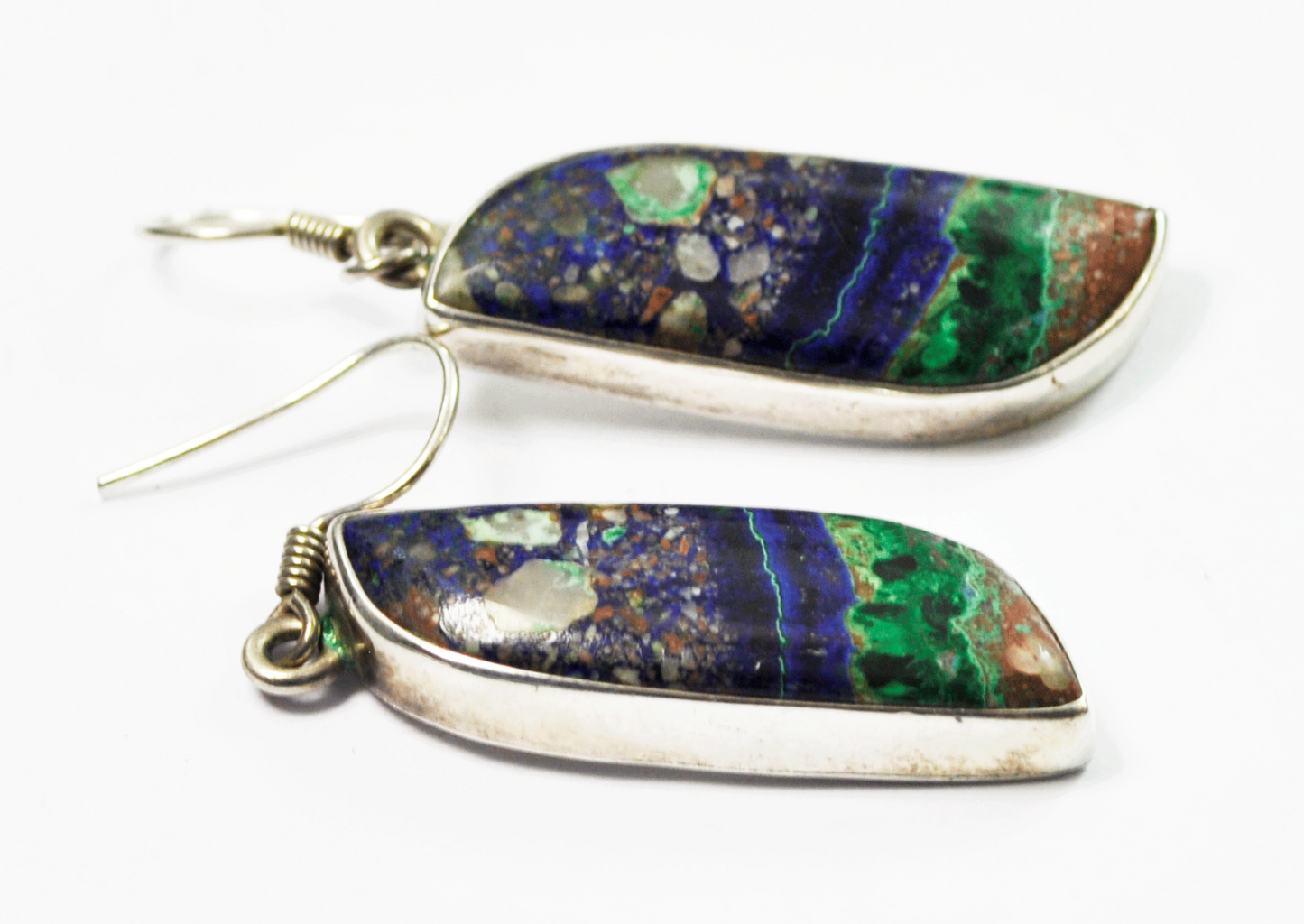 925 Silver Diane Lanjose Azurite Malachite Cuprite Dangle Drop 13mm Earrings 2"