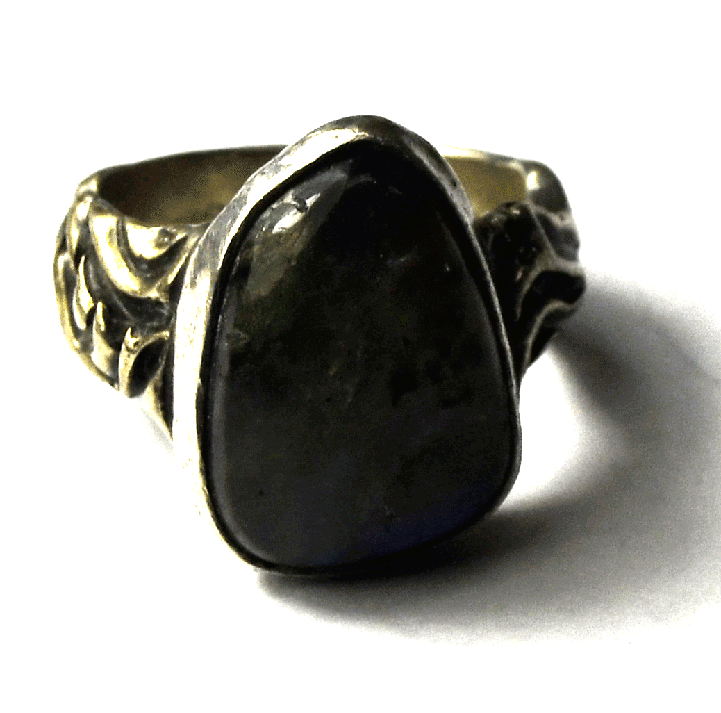 Sterling Silver Signed Labradorite Ring 18mm Size 6-1/2