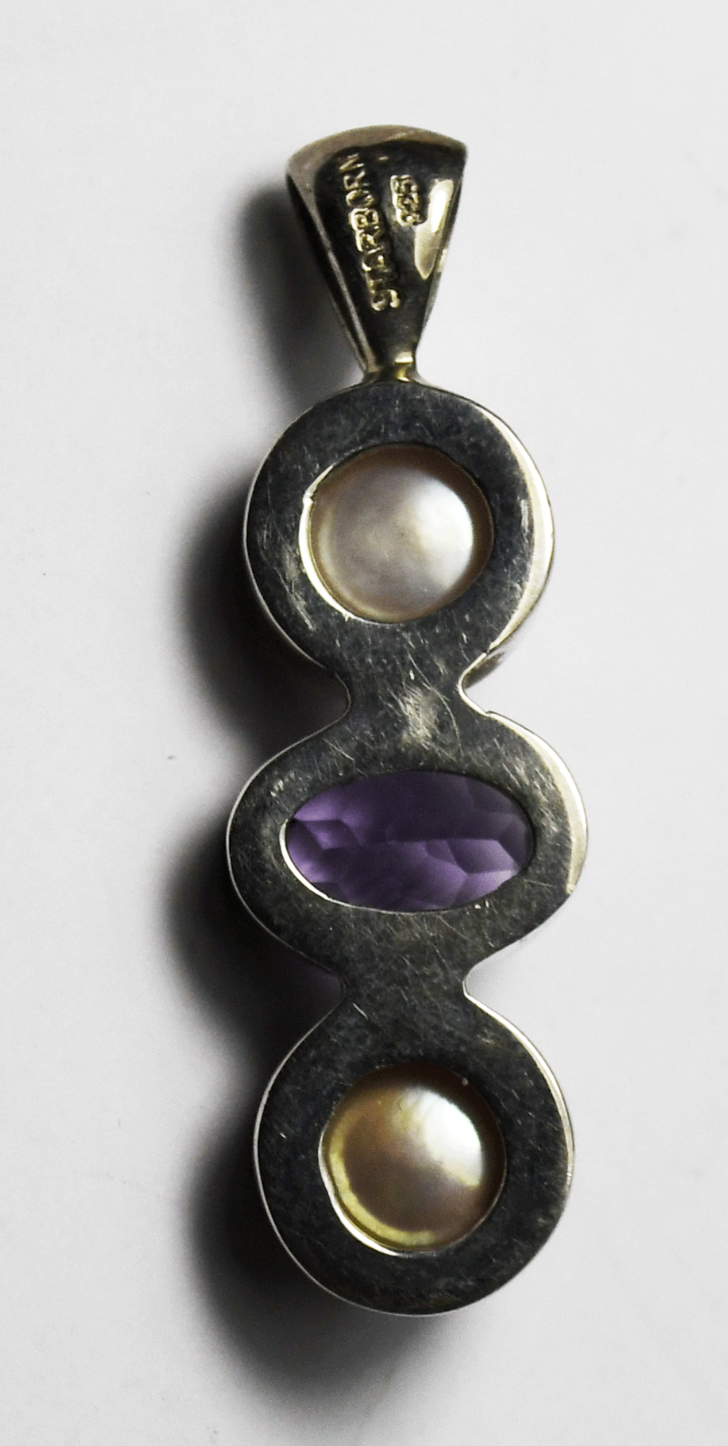 Sterling Starborn Round Pearl Amethyst Tiered Pendant 44mm x 13mm