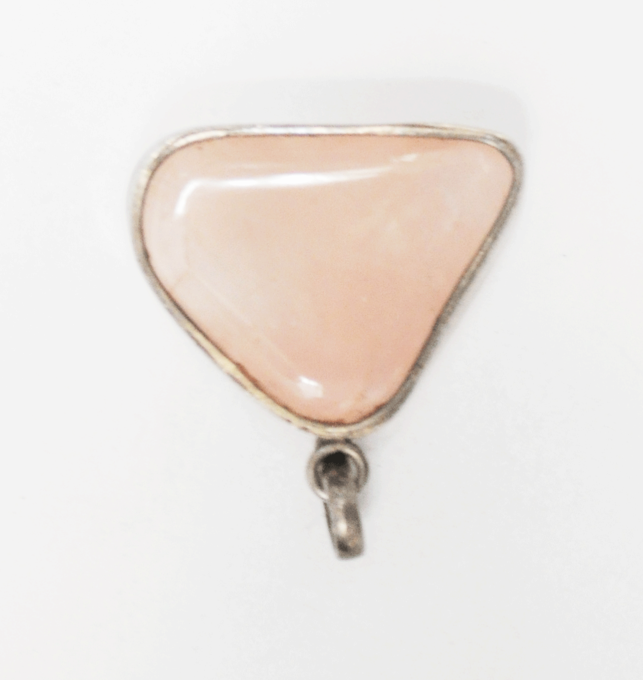 Sterling Silver Pink Crackle Quartz Triangle Pendant 30mm x 36mm