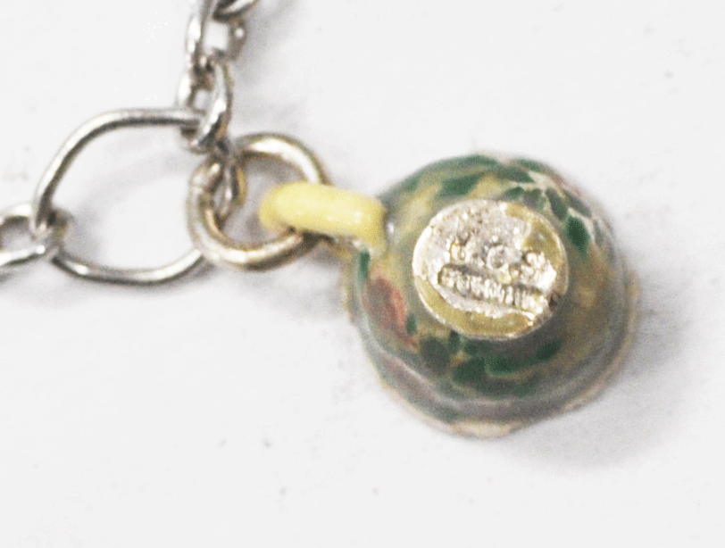 BCS Brown County Sterling Enamel Tea Cup Teapot Charm Bracelet 7-1/4"