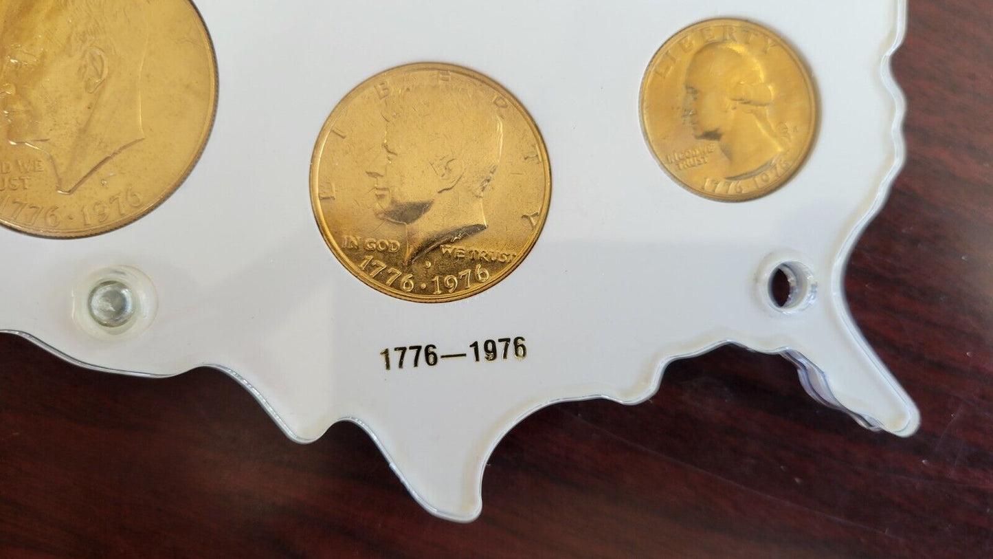 Bicentennial Gold Toned Coinage Liberty Set 1776-1976 Commemorative Acrylic Map