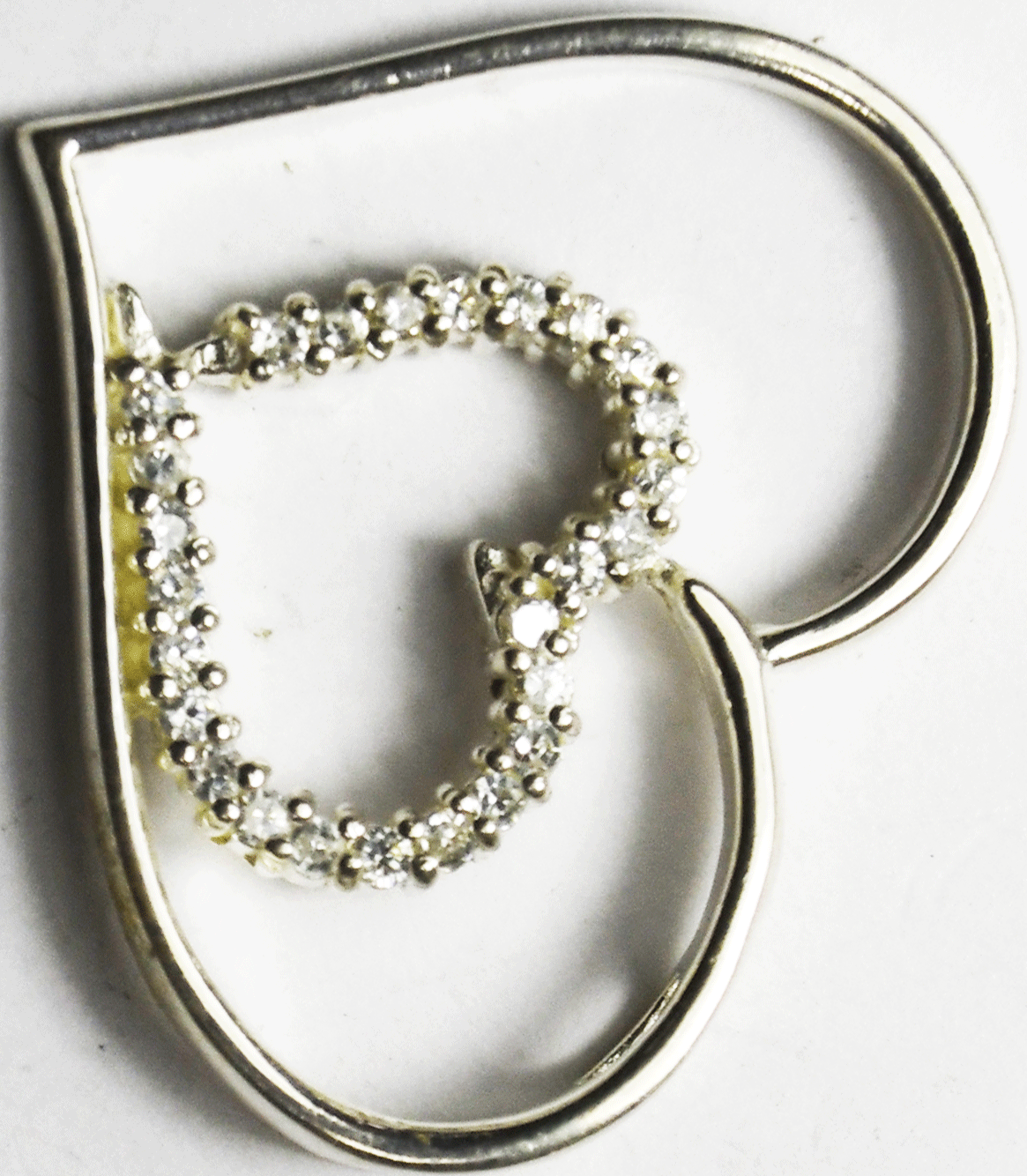 Sterling Silver CZ Halo Double Heart Valentines Slider Pendant 34mm x 28mm