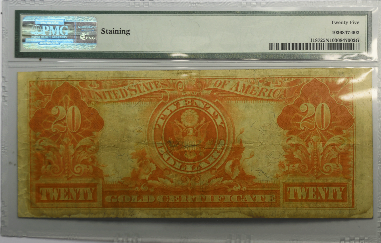 1922 $20 Twenty Dollars Gold Certificate Large Note FR#1187 K57485282 PMG 25