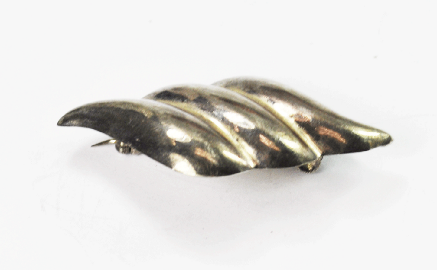 Sterling Silver Three Part Double Stripe Pointed Ellipse Brooch Pin 46mm x 28mm