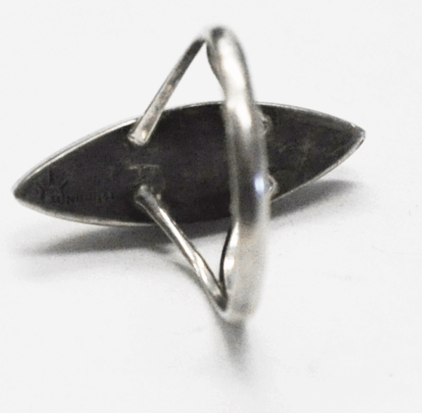 Sterling Turquoise MOP Onyx Inlay Pointed Oval Ring 25mm Size 7 Signed Sunburst