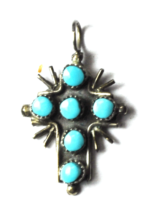 Sterling Silver VB Turquoise Dot Cross Pendant 29mm x 17mm Pendant