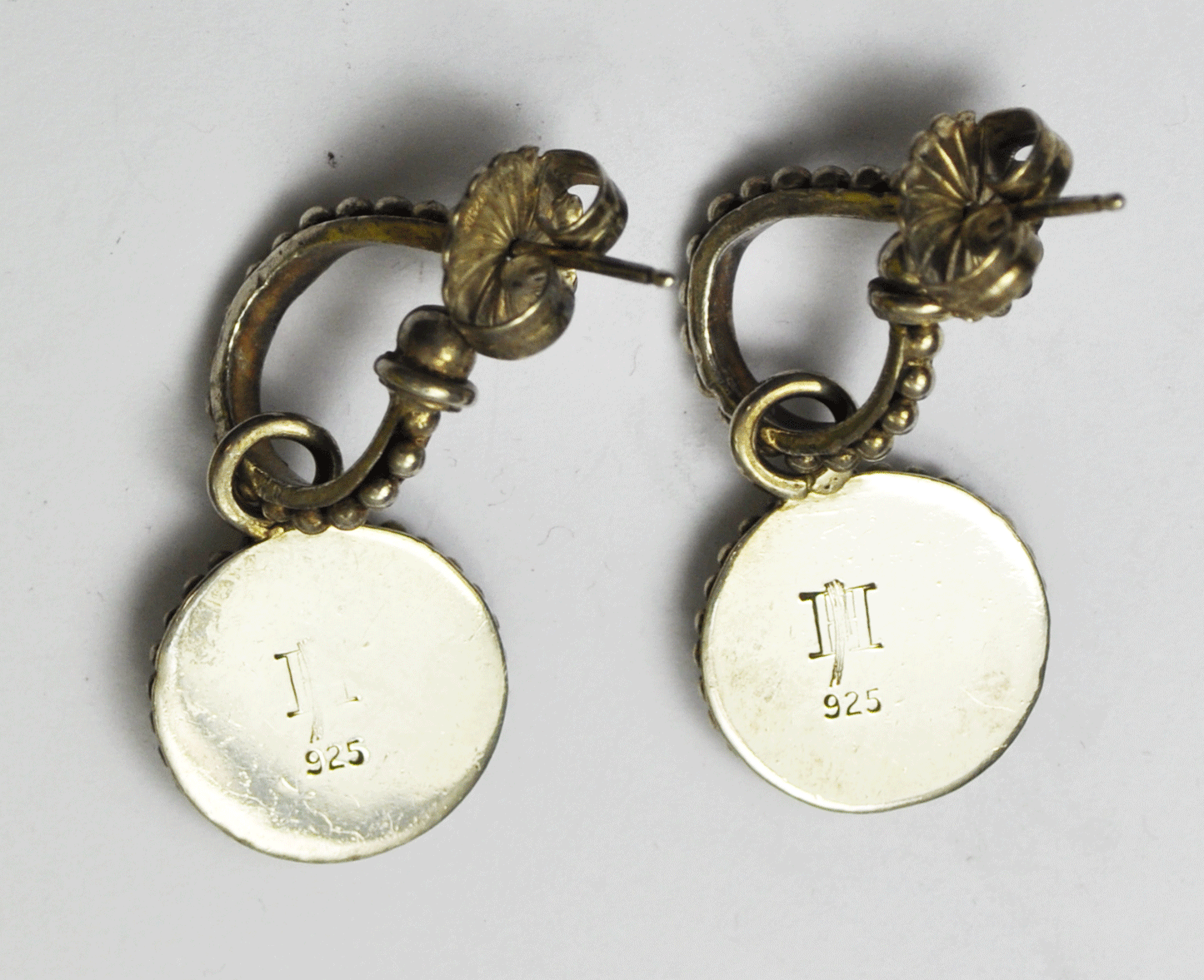 Sterling Silver John Hardy Kawung Flower Dangle Round 17mm Disc Earrings 1.25"