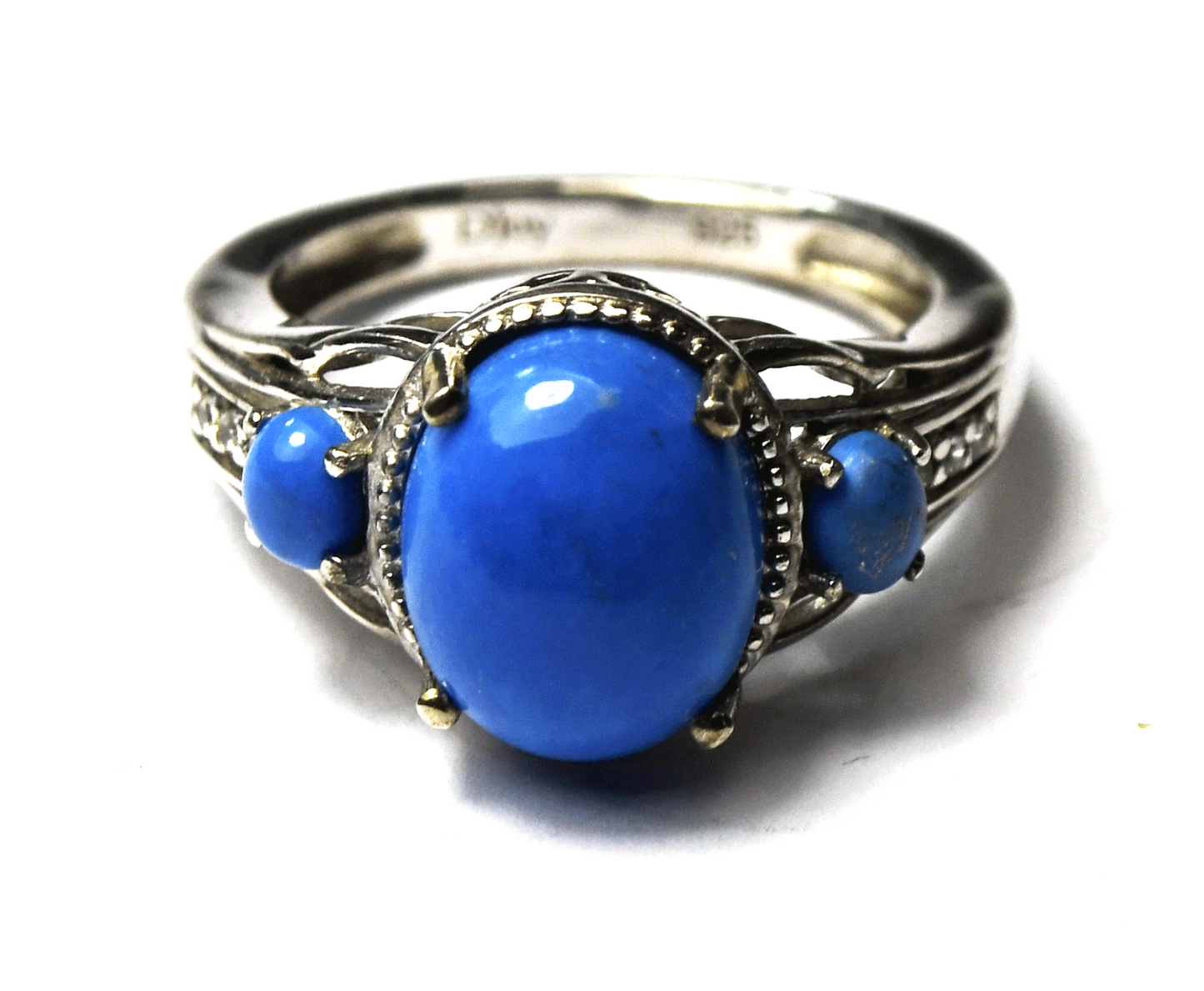 Sterling Silver D'Joy Dark Blue Turquoise Ring 17mm Size 7