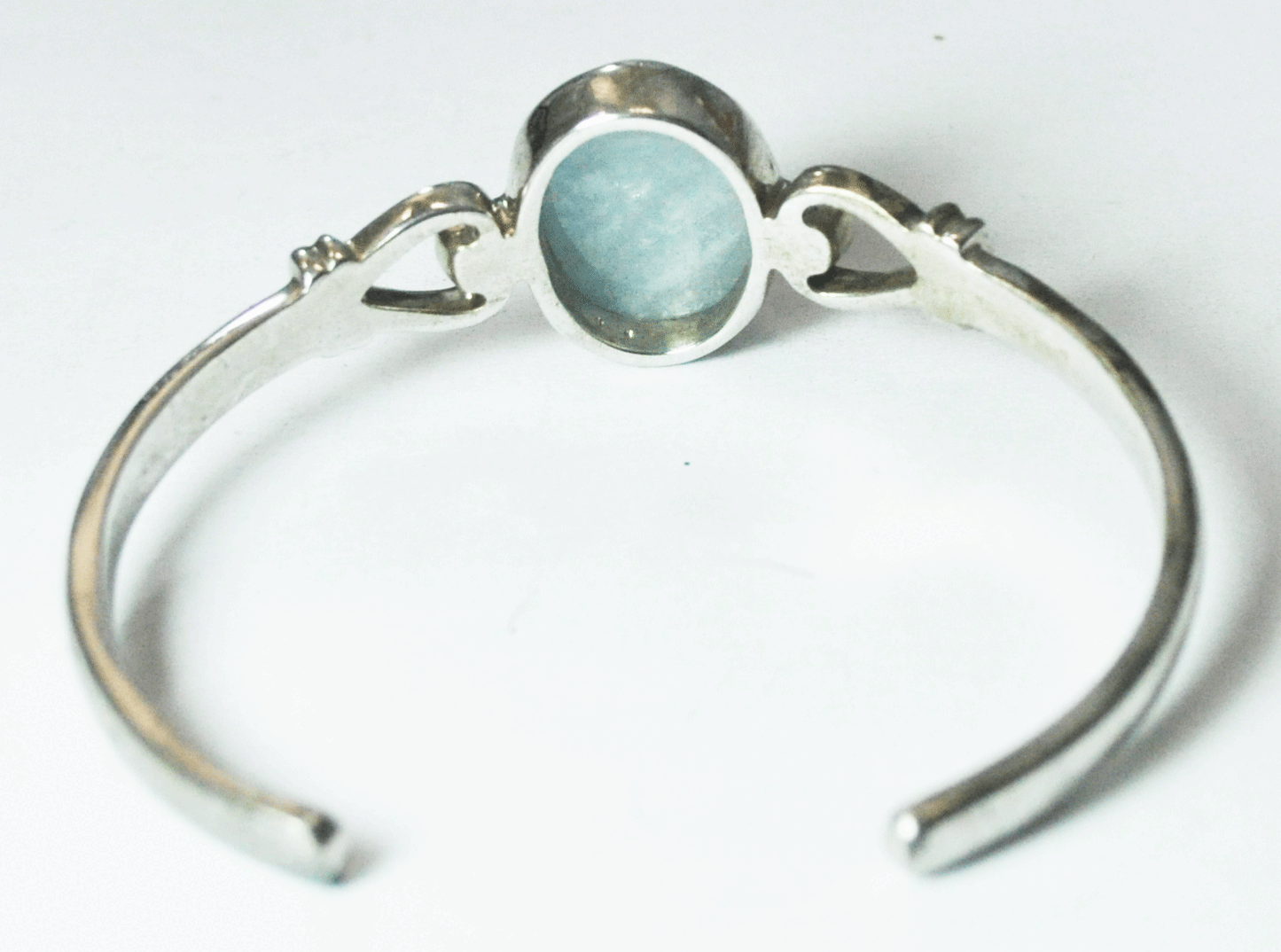Sterling Silver Blue Aventurine Oval Double Heart Cuff Bracelet 23mm 7" Wrist