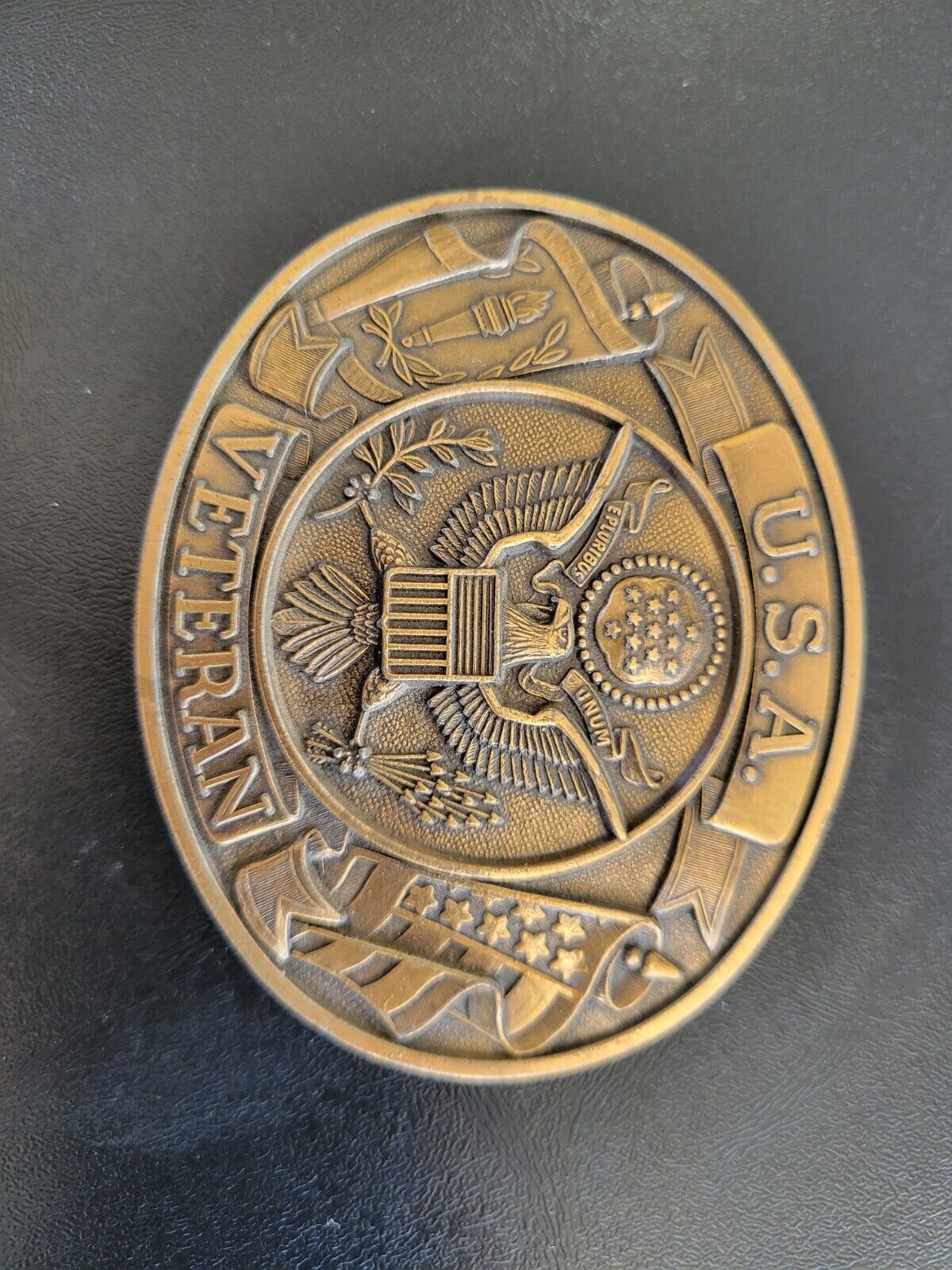 USA Military Veteren World War 2 WWII Vietnam Belt Buckle, Brass Tone