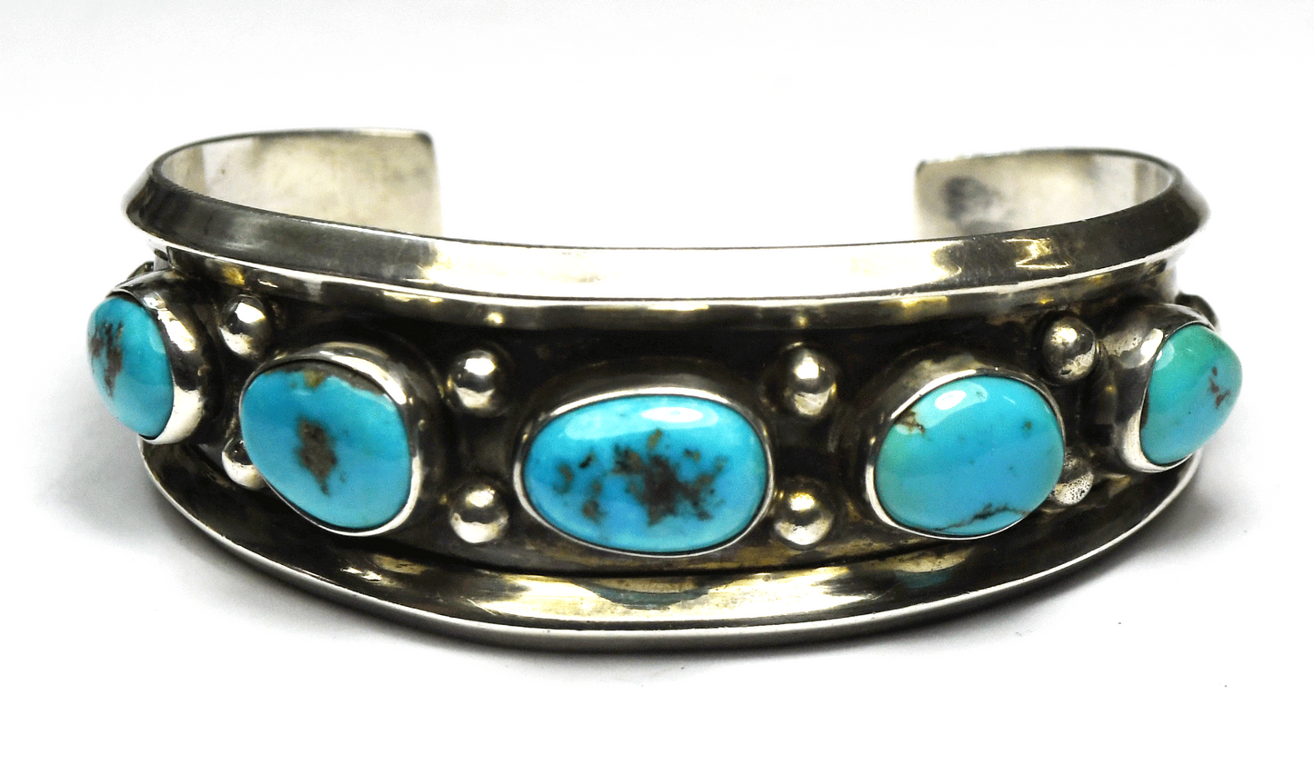 Sterling Silver Turquoise Chunk 23mm Cuff Bracelet 6" Wrist