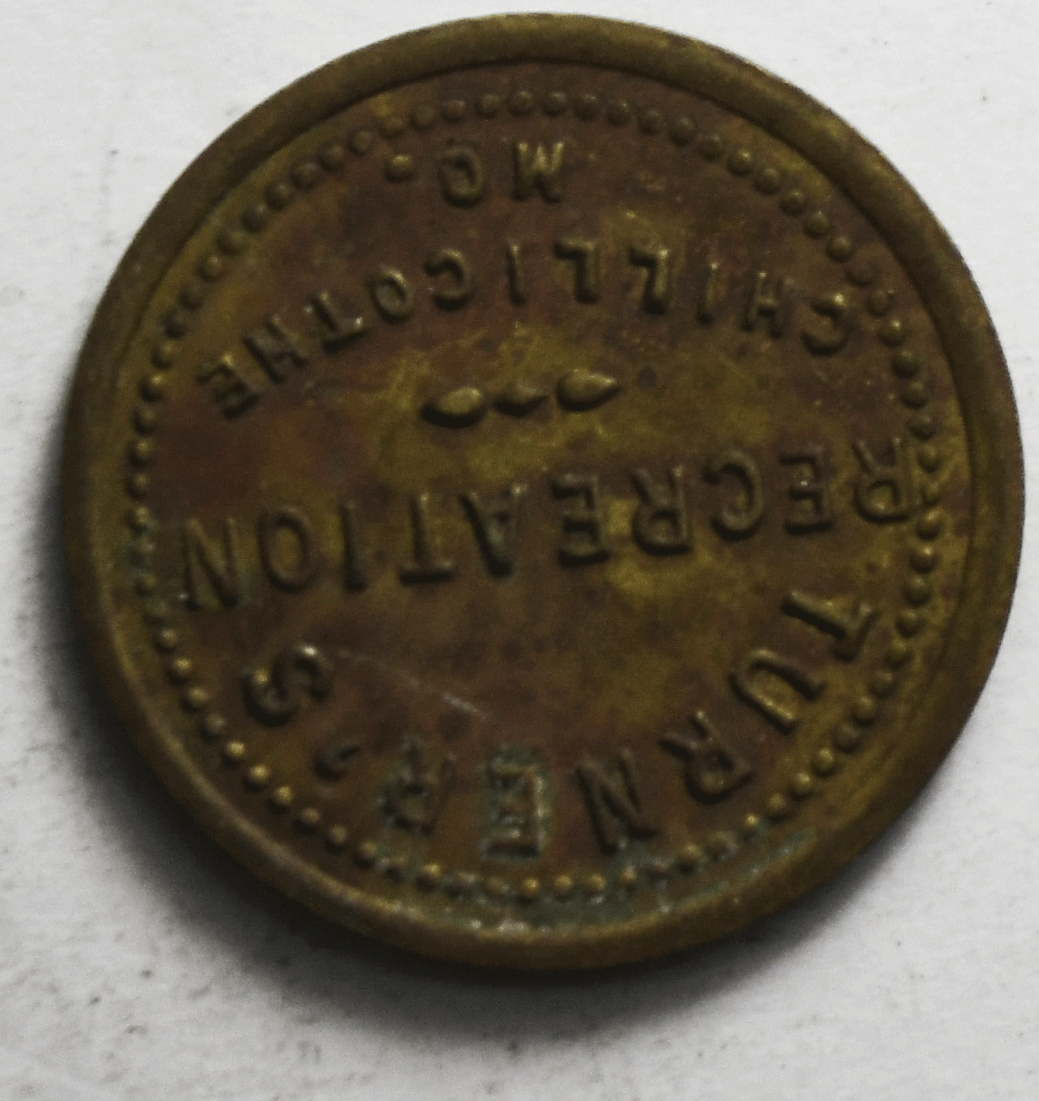 Chillicothe Missouri J.R. Turner & Son 5c Trade Token Recreation 20mm