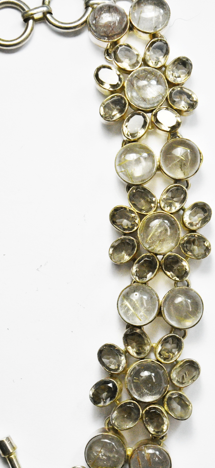 Sterling Silver Rutilated Quartz Flower Cluster Toggle Bracelet 28mm 8-1/2"