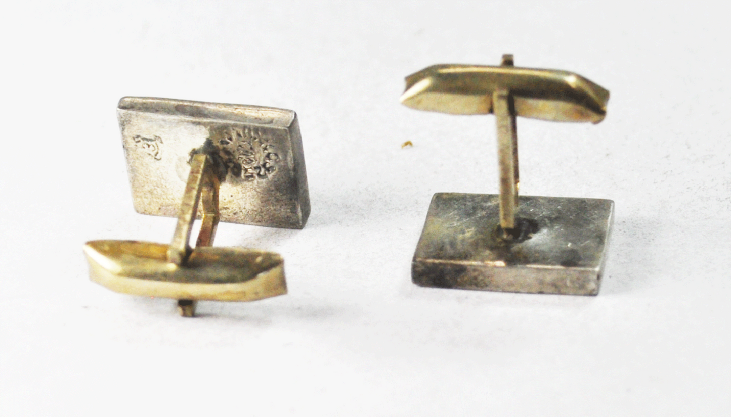 Silver Plated Alpaca Triangle Abalone Rectangle Cufflinks 13mm x 17mm