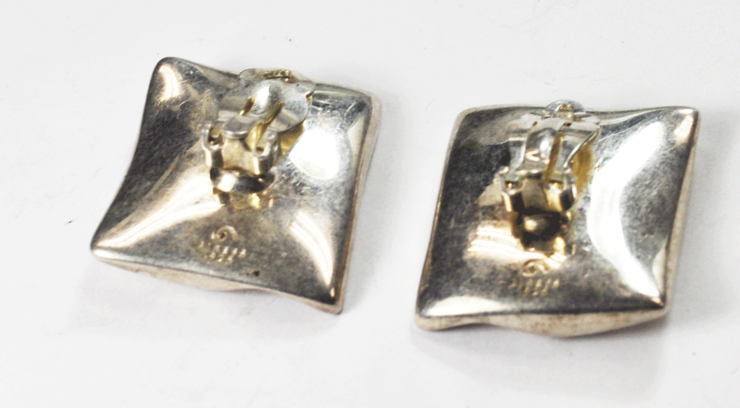 Sterling Silver Airess Modern Puffy Wavy Rectangle Clip on Earrings 31mm x 28mm
