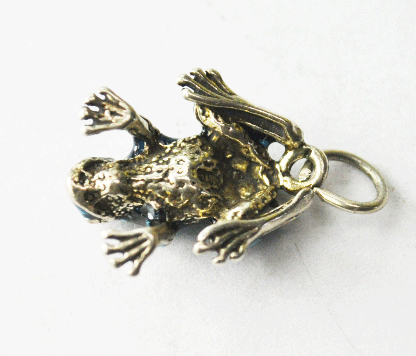 Sterling Silver Blue & Black Enamel Poison Dart Frog Charm 13mm x 17mm Pendant