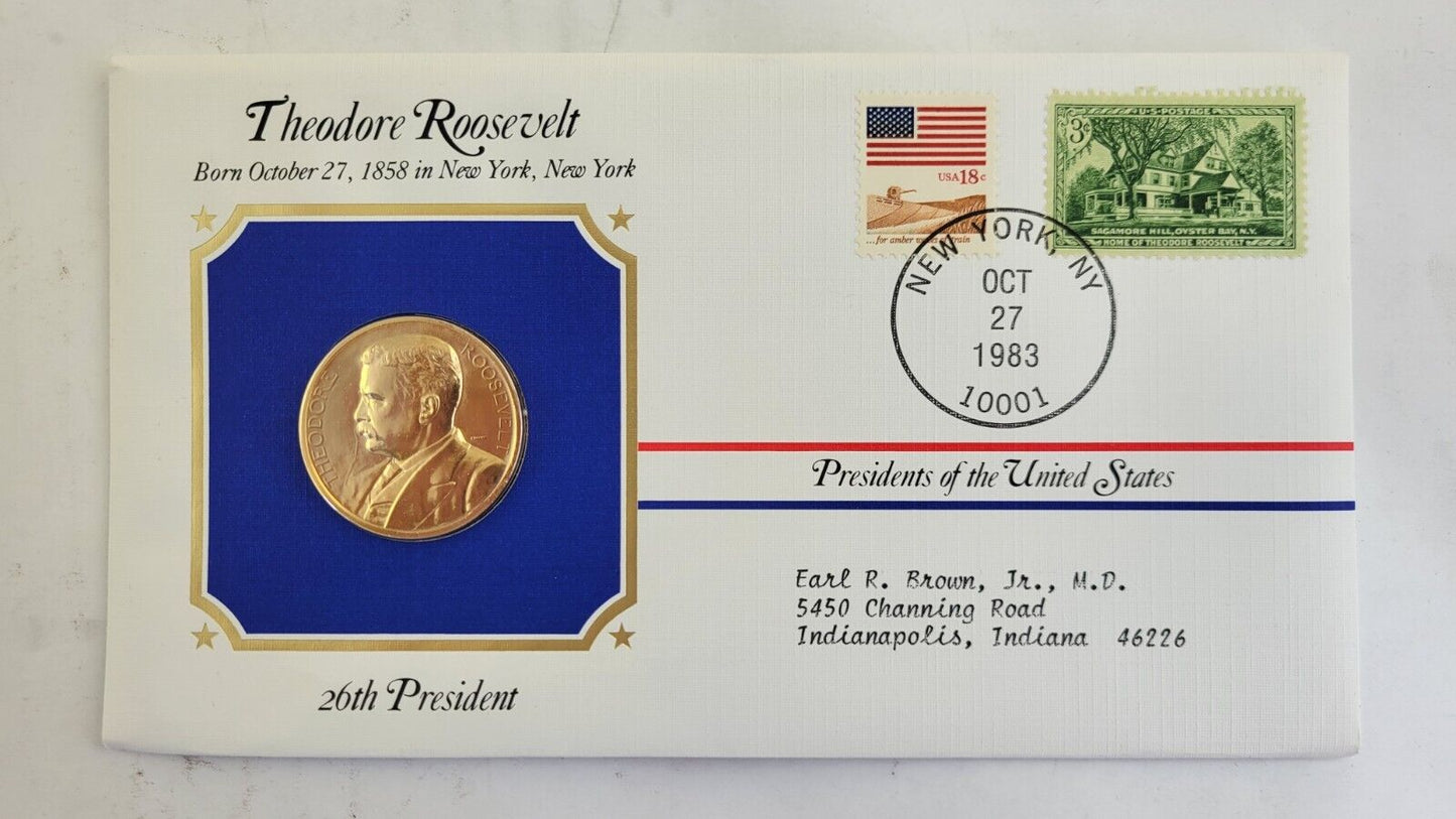 T Roosevelt Presidential Covers Medal Postal Commemorative Society Gold Plated