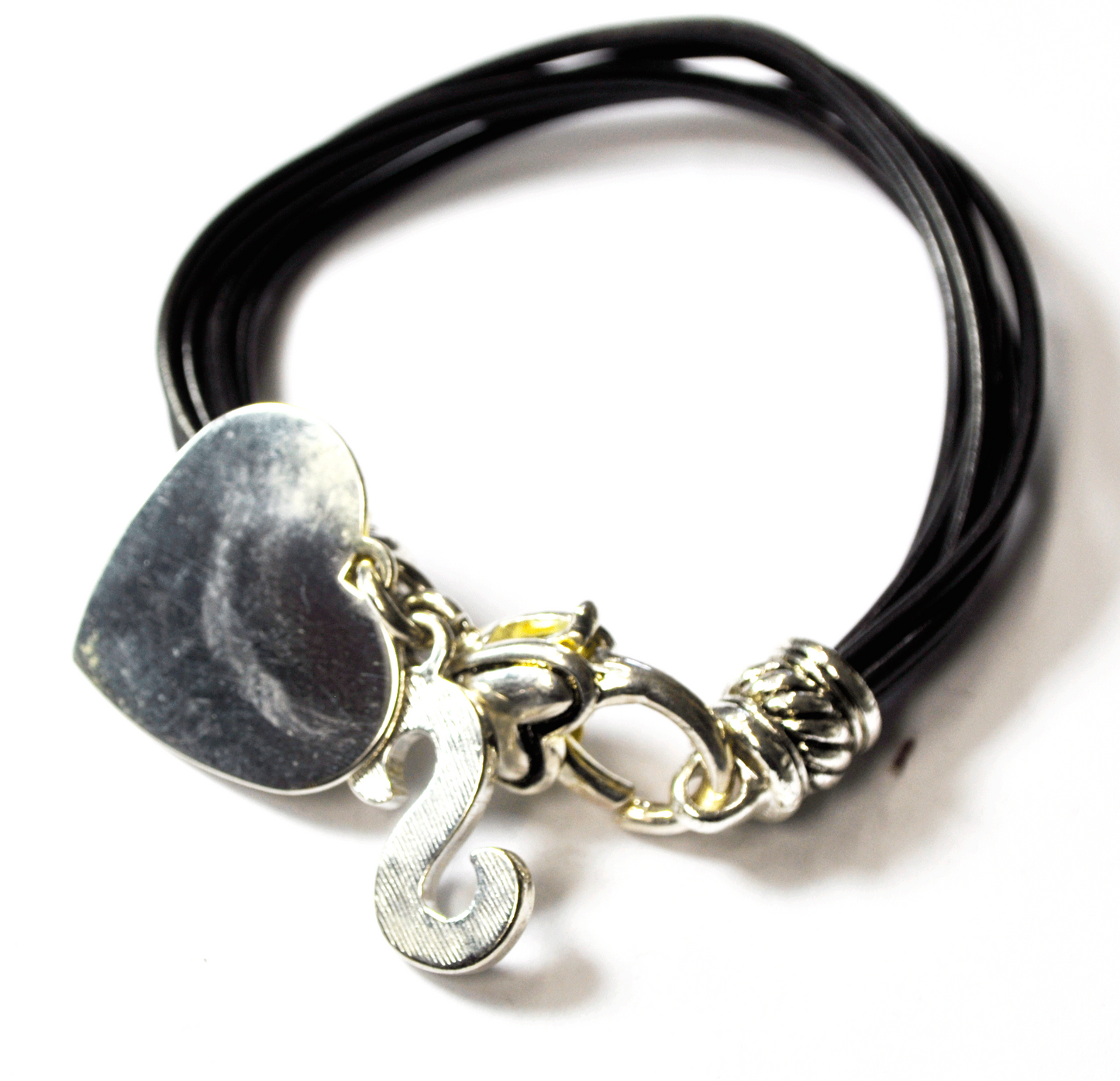 Beautiful Silver Plated Heart Crystal 26mm S Leather Multi Cord Bracelet 8"