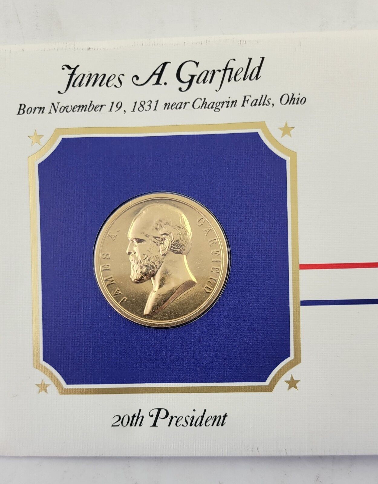 James Garfield Presidential Covers Medal Postal Commemorative Society Gold Plate
