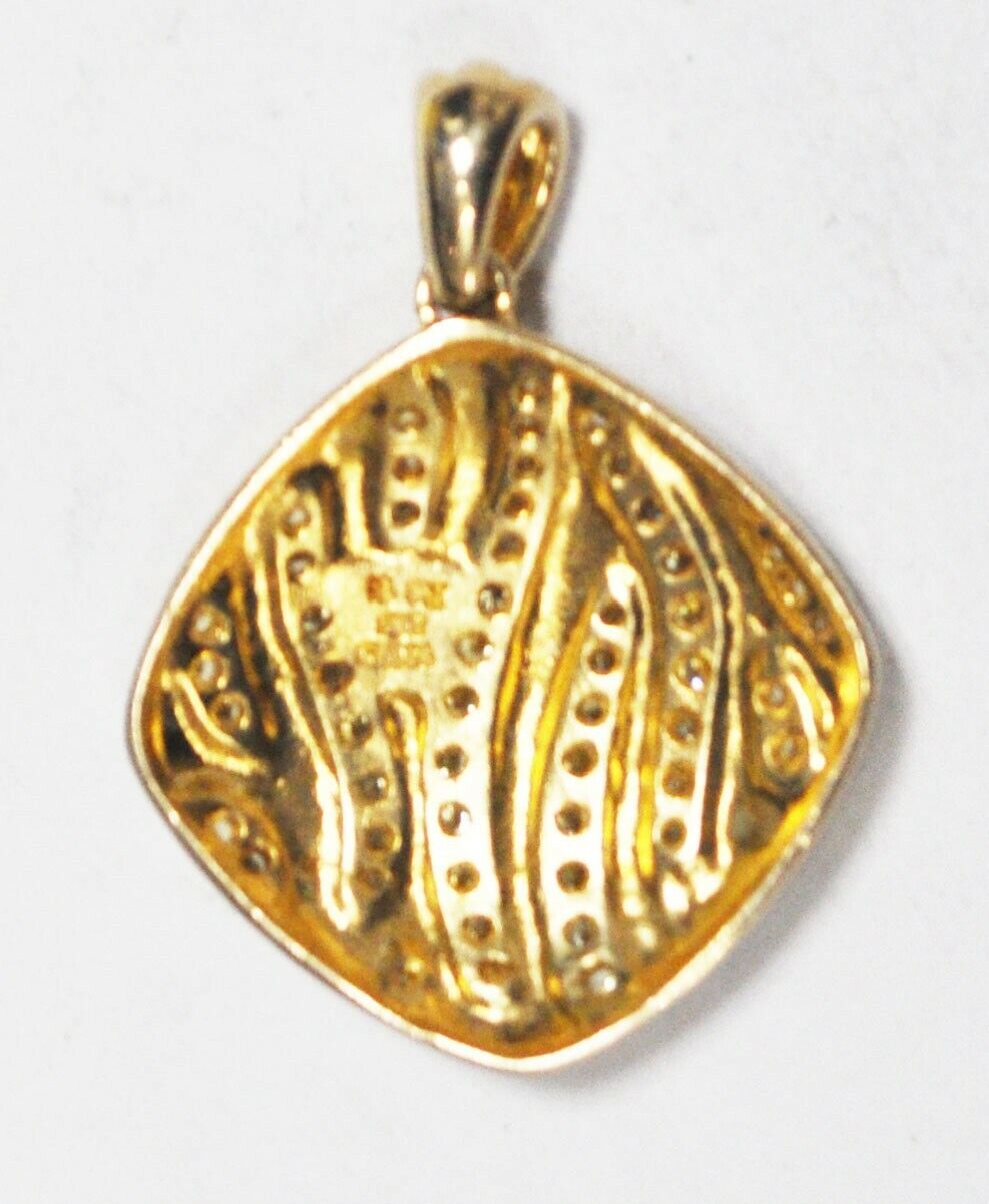 Sterling Silver Gold Tone Tiger Stripe CZ Square Pendant 38x29mm