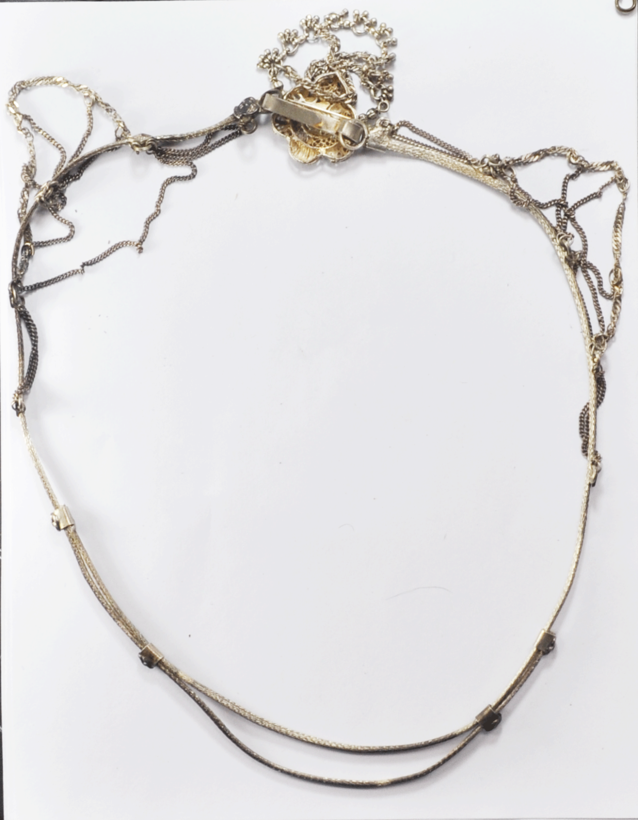 Sterling India Filigree Dangle Chandelier Spider Web Necklace 35" Adjustable
