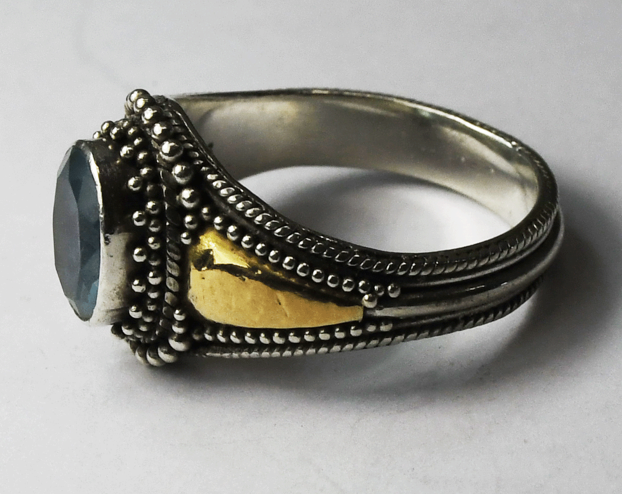 Sterling Silver Suarti 18k Two Tone Blue Topaz Ring 13mm Size 8