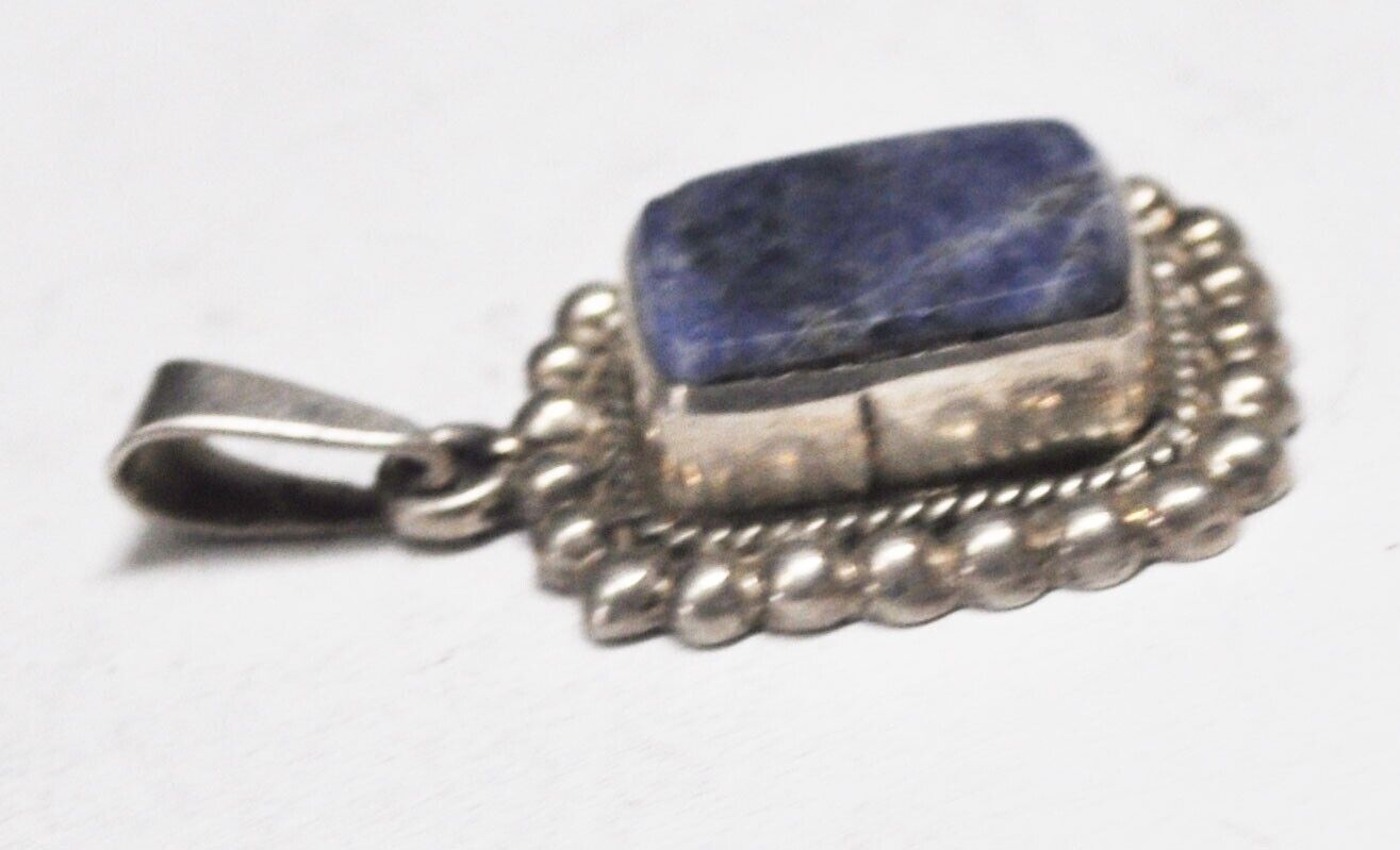 Sterling Silver Mexico TL-86 Blue Sodalite Oval Pendant Dot Halo 40mm x 23mm